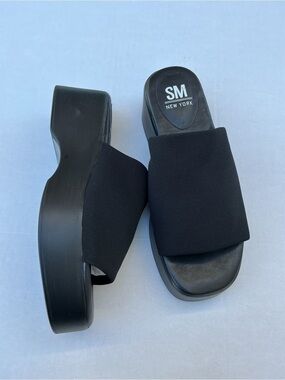 SM New York Black Platform Slide Sandals